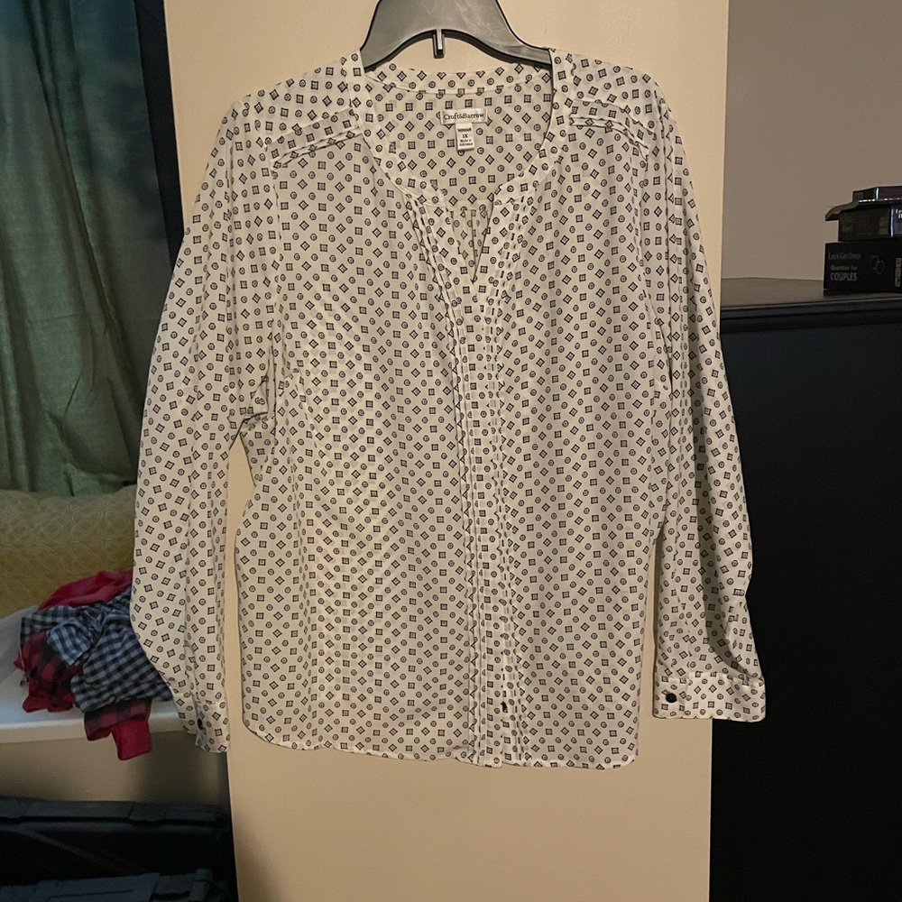 White and Black Patterned Blouse